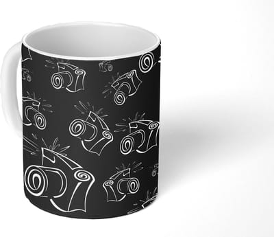 Mok - Koffiemok - Camera - Patronen - Zwart Wit - Mokken - 350 ML - Beker - Koffiemokken - Theemok