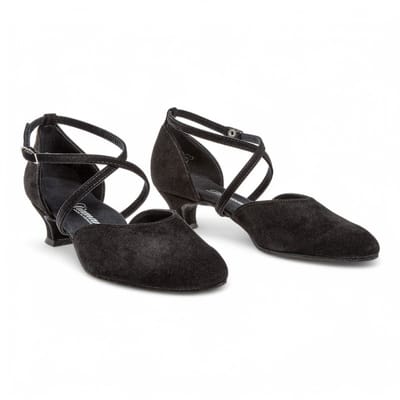 Dames Dansschoenen - Diamant 048 - 112 - 001 - Comfort Dansschoen - Extra Brede Pasvorm - Zwart Suède - 4,2cm Spaanse Hak - Suede zool - Dubbele enkelbandjes - Ballroom, Tango, Stijldansen, Social - Diamant - Zwart - 42.5