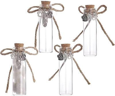 Dailygoods- Gedenkglas 4 Stuks - Herdenkingsfles voor Dierenhaar - Glazen Flesje voor As - Emotioneel Ornament - Helder Glas - Zuilvorm - Herinneringsfles