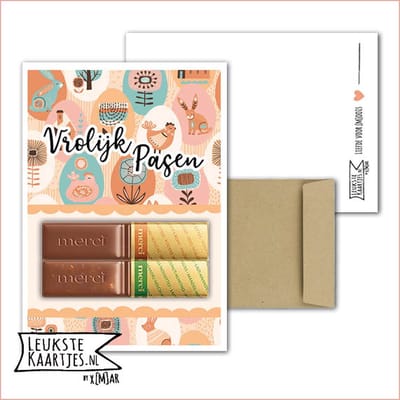 Kaartkadootje -> Merci Chocolade reepjes - No:01 (Vrolijk Pasen - Eieren oranje) - LeuksteKaartjes.nl by xMar