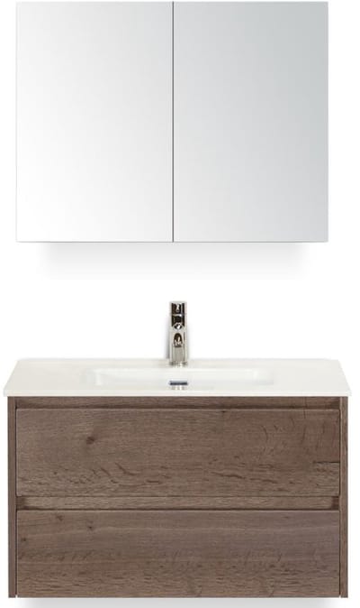 Dante Badmeubelset 80 cm - Tabacco - Keramische Wastafel Wit Cover met Spiegelkast