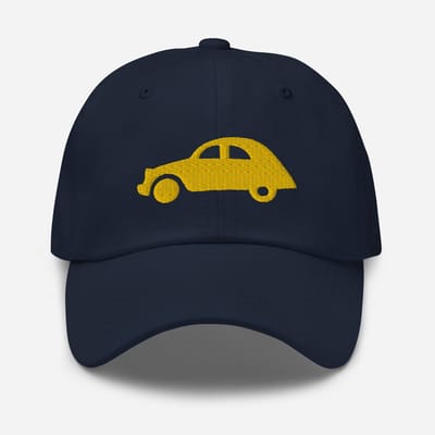 De2pktjes - Geel geborduurde pet (voor en achter) Citroën 2CV - Zwart