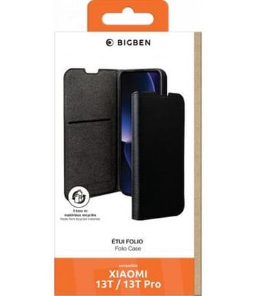 Bigben Connected, Hoesje geschikt voor Xiaomi 13T / 13T Pro - Folio Wallet met Kaarthouders & Videostandaard, Zwart