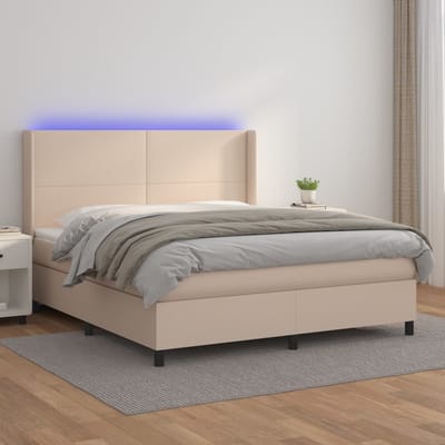 vidaXL - Boxspring - met - matras - en - LED - kunstleer - cappuccinokleur - 180x200cm