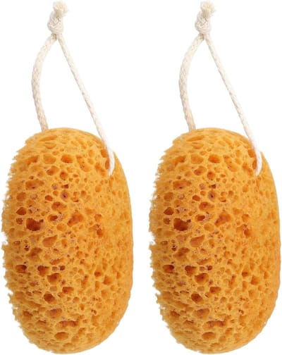Natuurlijke badspons met koord, 2 stuks honingraatspons voor peeling en verzorging, ideaal voor gevoelige en droge huid, douche-accessoires voor mannen en vrouwen