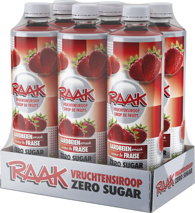 Raak vruchtensiroop aarbeien zero sugar - 750 ml