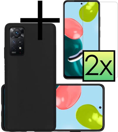 Hoesje - Met 2x Screenprotector - Geschikt voor Xiaomi Redmi Note 11 - Sterk & Shockproof - Back Cover - Siliconen Case - Telefoon Hoes - Zwart