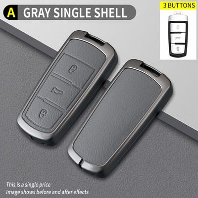Zinklegering Leer Auto Sleutelhoes Cover Voor Volkswagen Cc Passat B6 B7 Passat 3C Cc Maogotan R36 B5 B7L Bescherm Sleutelhanger Accessoire gray