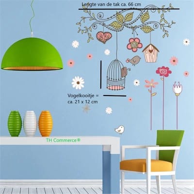 MUURSTICKER - VOGELKOOI - VOGELS - VOGELTJE - WANDDECORATIE BLOEMEN - WANDDECORATIE - BABYKAMER - KINDERKAMER - JONGEN - MEISJE - TH Commerce®- nr 8881