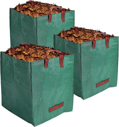 Set van 3 Opvouwbare Tuinzakken 270L met Handvatten - Zelfstaande Vierkante Tuinafvalzakken voor Bladeren, Hout en Tuinafval
