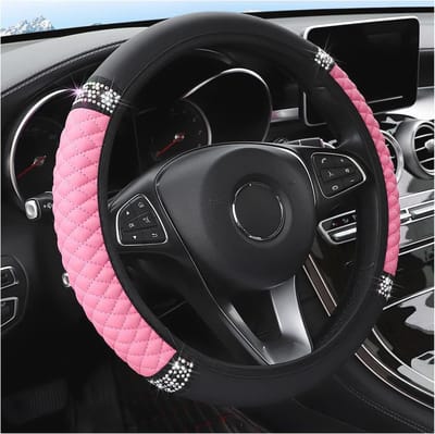 Universele Auto Stuurhoes met Glitter en Diamantaccenten - Antislip en Elastisch - 37-38 cm (Roze)