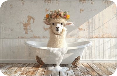 WC mat 60x40 cm - Antislip - Vintage - Alpaca - Badkuip - Bloemen - Dieren - Toiletmat - Vloermat - Douchemat - Toilet tapijt - Toiletmatten