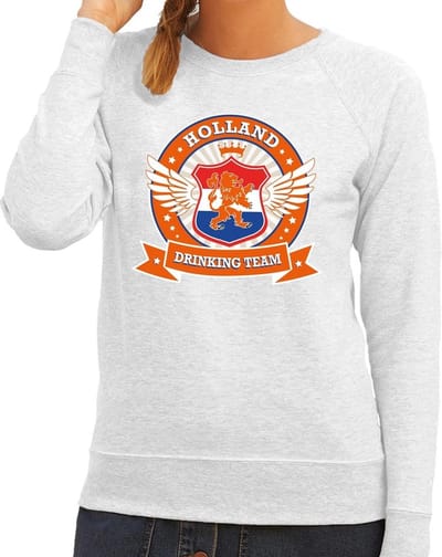 Holland drinking team sweater grijs / sweater grijs dames - Koningsdag / supporters kleding XS