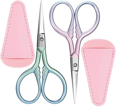 By shayne - Scharen voor Baardverzorging - Professionele Neushaar en Wenkbrauwschaar - Inclusief PU Etui - Stijlvolle Blauw Gradient - Perfect voor M.