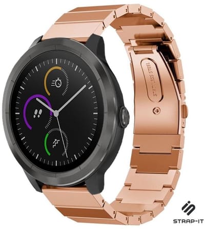 Metalen bandje geschikt voor Garmin Vivoactive 3 / Vivoactive 5 / Garmin Vivomove HR / Garmin Venu / Venu SQ / Forerunner 245 / 570 - 42mm bandje staal - Stalen bandje RVS metaal schakels - Schakelbandje quick-release - Rosegoud