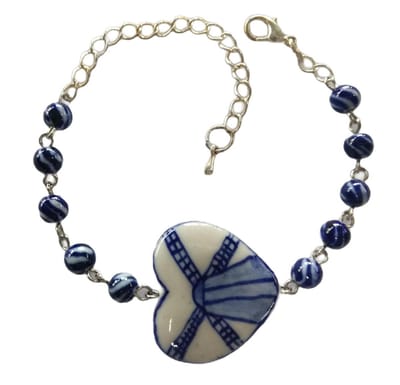 Armband delftsblauw hart met streepjeskralen porselein