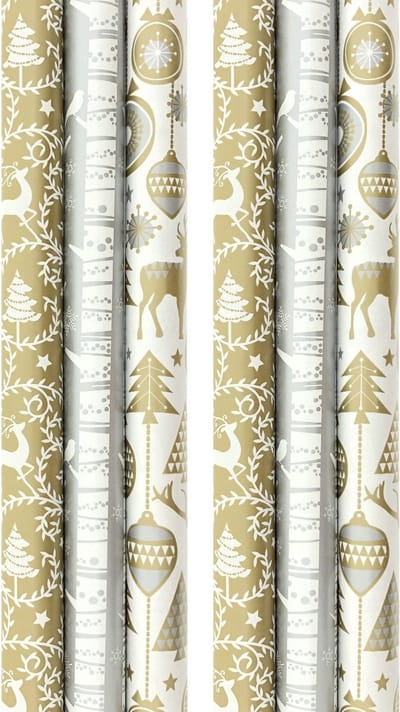 Gold and Silver cadeaupapier - kerstpapier inpakpapier voor Kerst - 200 x 70 cm - 6 rollen