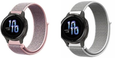 Strap-it Bundel van 2 Nylon Banden - Geschikt voor Garmin Venu 2S - Zeeschelp & Pink Sand - Zachte Nylon Band - Geweven Nylon Band - Comfortabel & ademend ontwerp