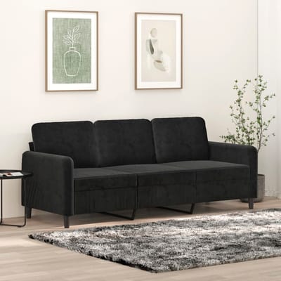 Vidaxl Canapé 3 Places, Noir, 180 Cm, Rembourré en Velours