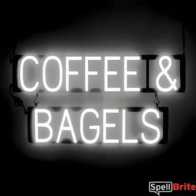 COFFEE & BAGELS - Lichtreclame Neon LED bord verlicht | SpellBrite | 76 x 38 cm | 6 Dimstanden - 8 Lichtanimaties | Reclamebord neon verlichting