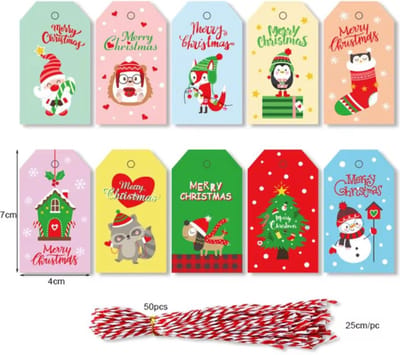 50 stuks kerst cadeau labels met touwtjes multicolor