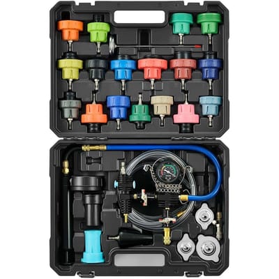 Kit de testeur de pression de liquide de refroidissement, Kit de remplissage par aspiration de radiateur 47 pièces avec 3 adaptateurs métalliques, Ajustement universel, Outil de test de pression de système de refroidissement automobile,