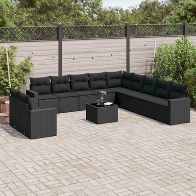 vidaXL - 12-delige - Loungeset - met - kussens - poly - rattan - zwart