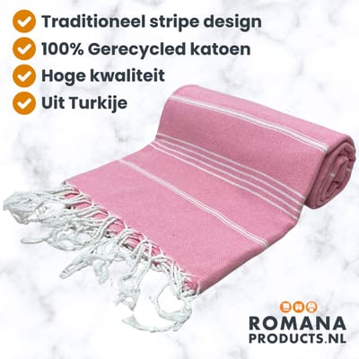Romana Products Stripe Hamamdoek - Baddoek - Strandlaken - Saunalaken - 100cm x 180cm - Roze