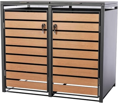 White-Label® Kliko Ombouw - Containerberging - Kast Dubbel -Grijs met bruin