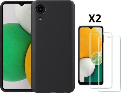 Hoesje Geschikt Voor Samsung Galaxy A03 Core hoesje silicone soft cover Zwart - Hoesje Geschikt Voor Samsung Galaxy Galaxy A03 core Silicone hoesje - Ao3 Core Screenprotector 2 pack