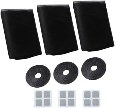 Insectenwerend Raamnet voor Vensters, Vliegenhor voor Effectieve Bescherming, 3-Packs (1.5 m x 2 m) met Zelfklevende Tape, Zwart Insectennet voor Thuisgebruik