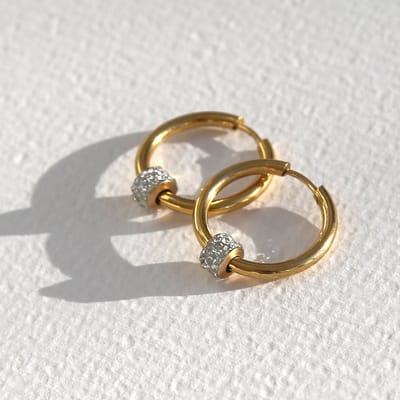 Gouden hoops oorbellen - Met strass hanger - Dames - Stainless steel - Oorbellen