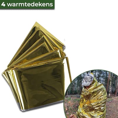 Nooddeken - Isolatiedeken - 160x210 cm - Reddingsdeken - Zilver/Goud - 4 stuks - Extra groot - Noodpakket - Unlimited Products