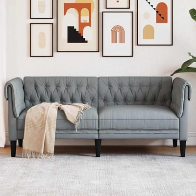 vidaXL - Tweezitsbank - Chesterfield-stijl - stof - lichtgrijs