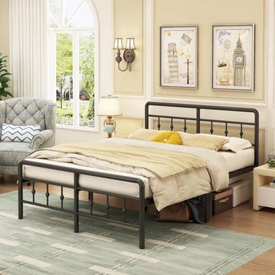 Metalen Bedframe - Bed met hoofdbord - Slaapkamer inrichting - Geluidsvrij ontwerp - 160x200 cm - Zwart