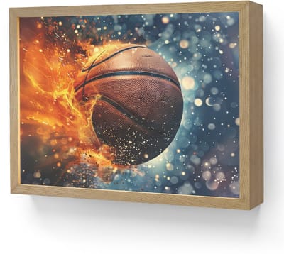 Wandlamp 40x30 cm - Oplaadbaar - Basketbal - Vuur - Sport - Blauw - Oranje - Wandlampen binnen woonkamer - Slaapkamer lamp - Decoratieve nachtlamp - Vloerlamp draadloos