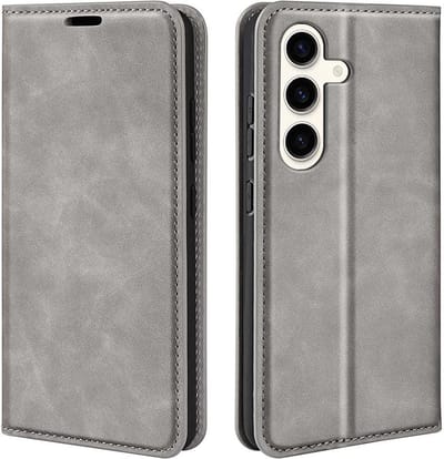 MobyDefend Hoesje - Geschikt voor Samsung Galaxy S24 Plus (S24+) - Luxe Wallet Bookcase (Magnetische Sluiting) - Grijs