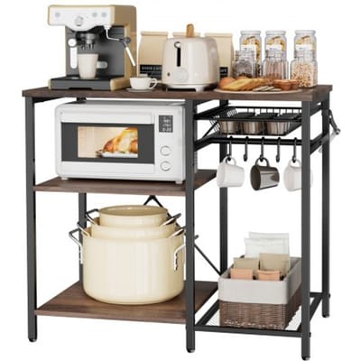 VEVOR Keukenrek/bakkersrek (90 x 40 x 90 cm) met X-vormige steunbalk, 5 S-vormige haken, opbergvakken met meerdere niveaus, magnetronbestendig plankje voor borden, kommen en kruidenpotjes, metalen plank