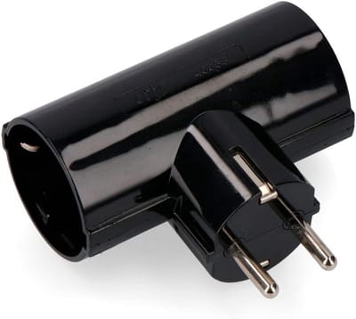 Dubbele Stekker - Verlengkabel Adapter - Stroom Verdelen - Met Bakeliet - 16 A - Zwart