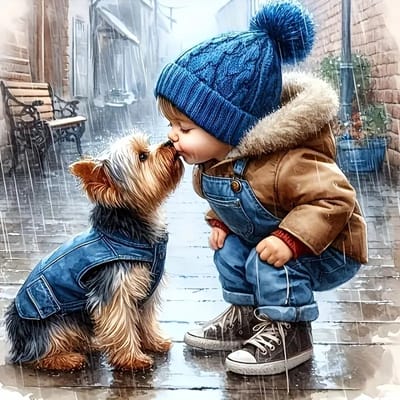 Diamond Painting Hondje met Jongen - 5D Volledige Diamond Painting Set - Inclusief Steentjes, Pennetje & Accessoires - Schilderen met Steentjes voor Volwassenen & Kinderen - Ontspannende Hobby & Creatief Cadeau