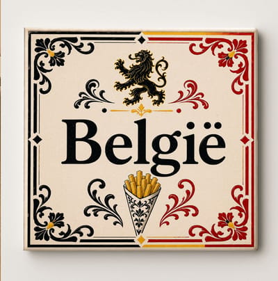 België Decoratieve Keramische Tegel – België Wandtegel – Belgische Leeuw Friet Design – Rood Zwart Geel Souvenir Cadeau