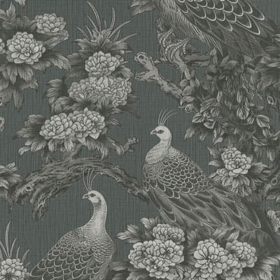 Vogels behang Profhome 399821-GU vliesbehang hardvinyl warmdruk in reliëf licht gestructureerd met bloemen patroon mat grijs ombergrijs antraciet lichtgrijs 5,33 m2