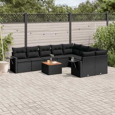 vidaXL - 10-delige - Loungeset - met - kussens - poly - rattan - zwart