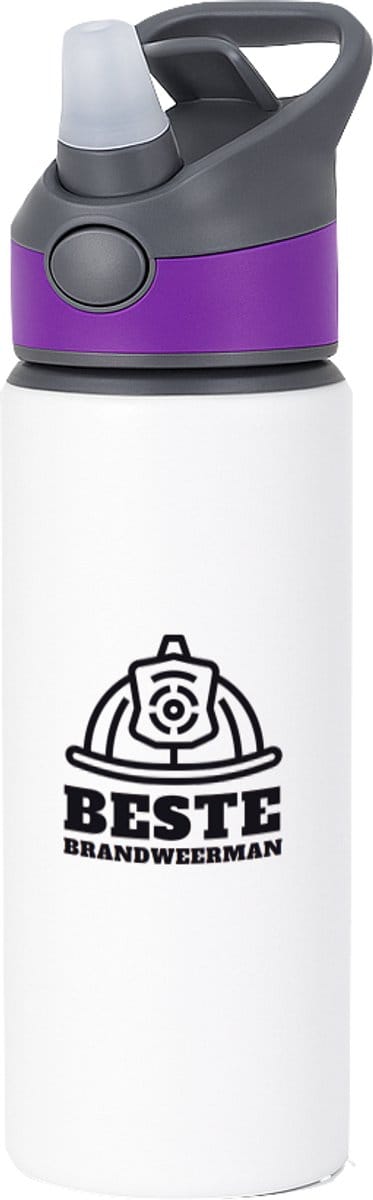 Hacebo® - Beste brandweerman waterfles met rietje paars - Beste brandweerman - collega - cadeau - water fles - 650ML