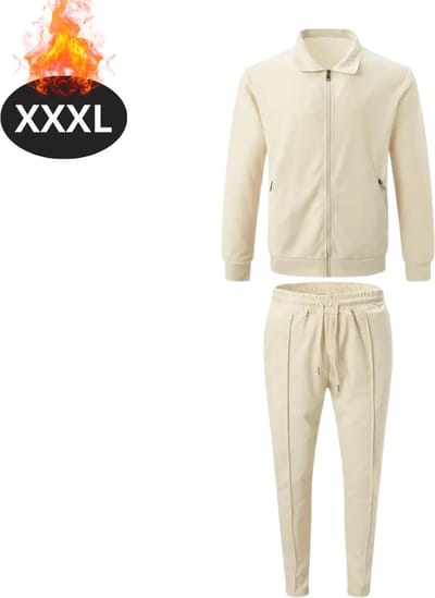 Nivard Joggingpak - Huispak - Volwassenen - Trainingspak - Comfortabel - Joggingsbroek - Tracksuit - Heren - Rits - Kaki - XXXL