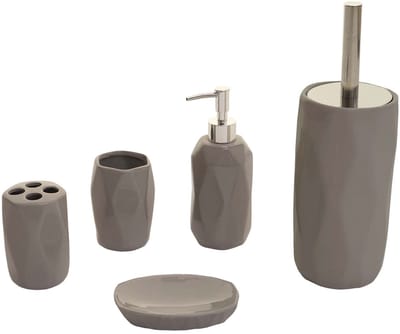 5-delige badkamerset MCW-H88, WC-set badkameraccessoires, keramiek ~ grijs