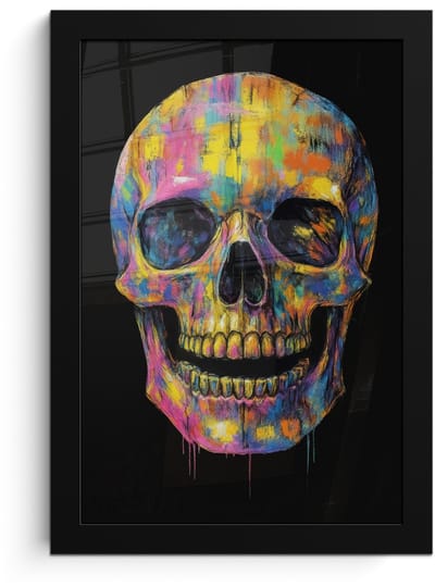 Poster in lijst - Fotolijst 20x30 cm - Posters - Penseelstreken - Schedel - Kleurrijk - Abstract - Posterlijst zwart - Decoratie - Wanddecoratie woonkamer - Muurdecoratie slaapkamer