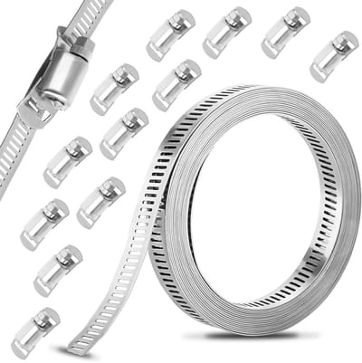 Dailygoods- Slangklem RVS 304 - 5m Metalen Bandklemset - 12 Schroeven - Roestvrij - Duurzaam - Voor Slangen en Leidingen - Buisklem