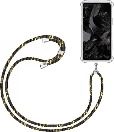 Telefoonkoord + Hoesje Geschikt voor Google Pixel 8a - Lengte Verstelbaar - Telefoonketting - Shock Proof Case - Zwart Goud
