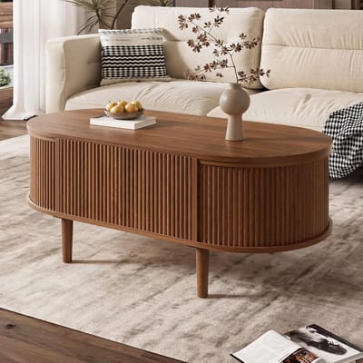Salontafel ovaal - Bijzettafel - Woonkamer opruimen - In hoogte verstelbaar - 100x48x55 cm - Walnoot